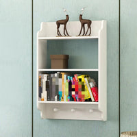 Nordic Design Exposed Shelving Unit With Hooks Wall-Mounted Cubby Shelf Space-Saving Bookshelf Multifunctional for Homeowners, Students, Office Workers, Living Room, Bedroom