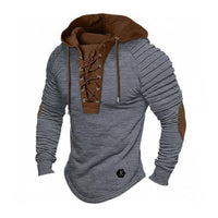 Breathable Material Ruched Sleeve Hooded Shirt Long-Lasting Construction Men's Lace-up Hoodie Machine Washable Lace up Hoodie Curved Hem for Cosplay, Party