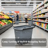 Large Capacity Plastic Grocery Basket with Wheels Long-Lasting Rolling Shopping Basket Ergonomic Handle Pull Along Shopping Trolley Multi-Functional for Seniors, Homemakers, Shoppers, Supermarket, Home