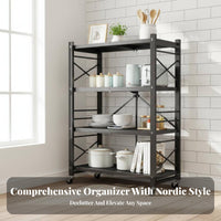 No-Installation Required Foldable Rolling Rack Multi-Tier Rolling Foldable Shelving Unit Space-Saving Household Storage Mobile with Wheels for Home Organizers, Apartment Dwellers, Kitchen, Balcony, Living Room, Bedroom