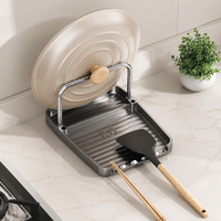 Spoon & Lid Holder, With Plastic Drip Tray, Space-Saving Temporary Placement During Cooking