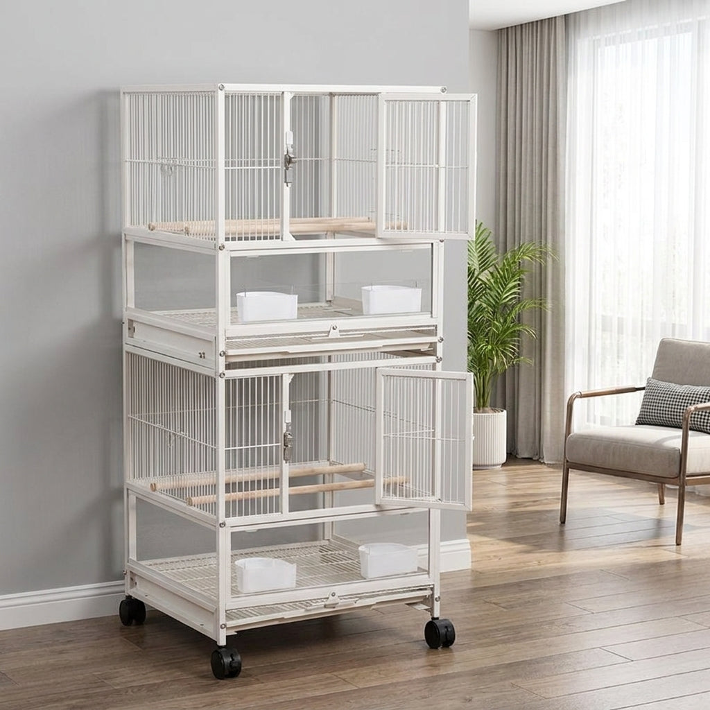 Multi-Layer Bird Cage with Three-Tier Shelf, Large Parrot Cage on Rolling Stand, Luxury Indoor Villa Design