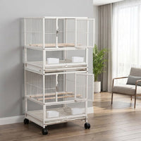 Multi-Layer Bird Cage with Three-Tier Shelf, Large Parrot Cage on Rolling Stand, Luxury Indoor Villa Design