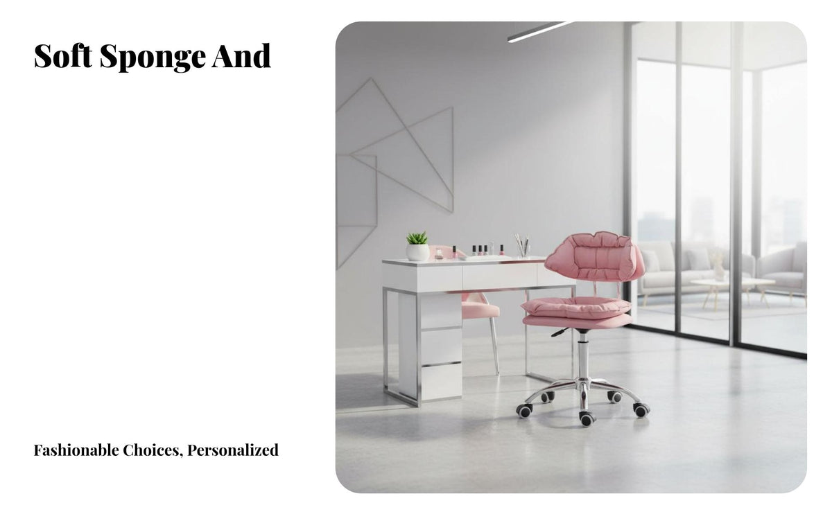 Height Adjustable Lowrear rotating Stool With Caster casters Lowrear rotating Seat Padded pad Salon Equipment Easy Assembly for esthetic Professionals, Nail Technicians Artists, Spa, Clinic