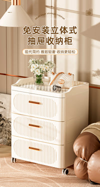 可移动床头柜简约现代小型高颜值轻奢高级感奶油风置物架网红整装 双层-面宽35.2cm【床头柜 免组装】 整装
