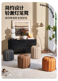 真皮凳子圆凳轻奢客厅小凳子高级感沙发凳实木创意坐凳茶几凳矮凳