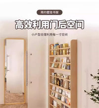 门后书架壁挂实木儿童绘本架一体靠墙多层置物架落地收纳窄柜书柜