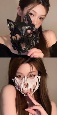 二次元猛虎狼人半脸面具天狗cos道具万圣节服饰装扮男女白骨罩