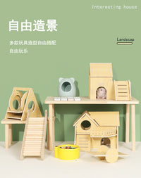 仓鼠躲避屋实木小房子玩具金丝熊窝造景木屋平台用品大全爬梯笼子