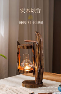 泰国原木风灯创意烛台复古东南亚玻璃罩烛台户外防风马灯禅意摆件