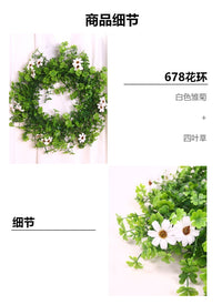 跨境供应新品春季白花环仿真花壁挂尤加利叶家居装饰门墙绿植壁饰