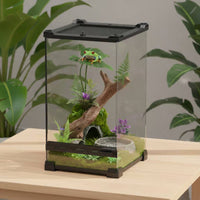 Front Opening Pet Enclosure High Clearness Glass Pet Terrarium Amphibian Glass Enclosure Ventilated Mesh Top for Paludarium