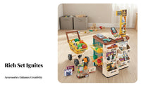 57 Pieces Realistic Design Kids Grocery Shop with Shopping Cart Rich Accessories Kids Grocery Shop Playset Educational Toy Checkout Counter with Scanner Sturdy Construction for Preschoolers, Toddlers, Parents, Playroom, Daycare, Birthday Parties, Home