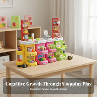 Supermarket Checkout Counter Toy Role Playing Kids Grocery Store Playset Interactive Checkout Counter Toy for Girls, Boys, Indoor Play, Playroom, Home