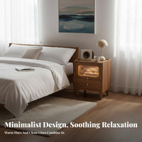 Minimalist design aesthetic Bedside Table with Integrated Light Modern stylish Nightstand Fluted Glass Drawer Storage Cabinet tactile-sensitive control for Design aficionados, Homeowners, Students, Bedroom, Guest Room, Home Office