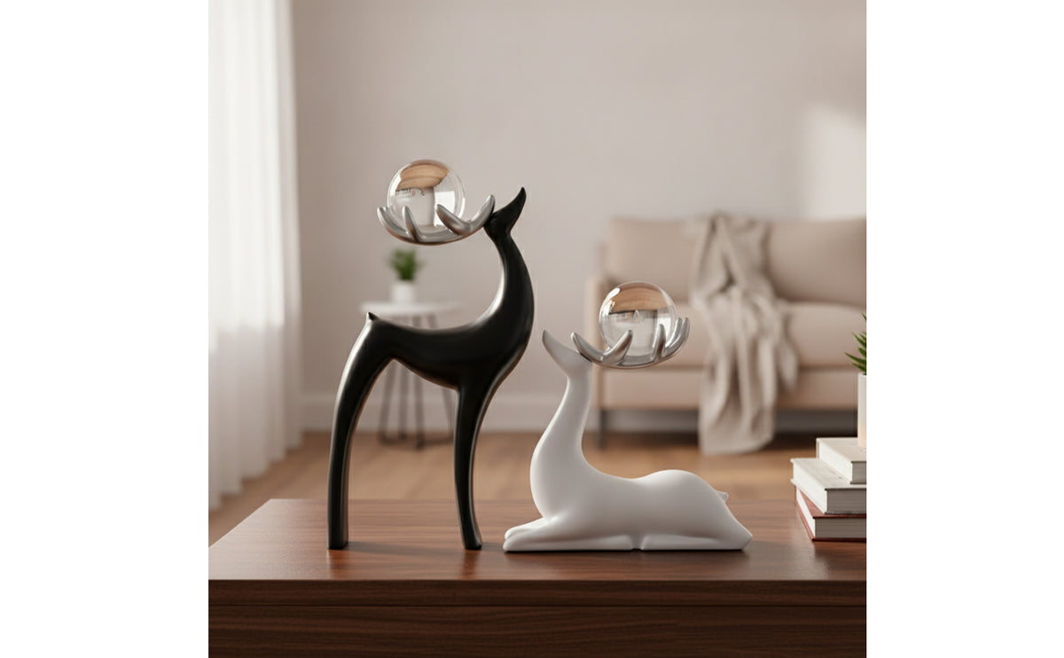 Deer Ornament with Crystal Ball Ceramic Deer Sculpture with Crystal Ball Timeless Decor for Living Room, Desk
