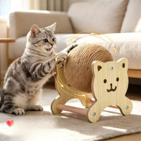 Cat Scratching Toy with Sisal Ball Natural Wood Cat Scratching Ball 360° Rotating Rolling for Cats, Pet Corner, Home