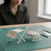 2 Pieces Dollhouse Cradle with Table Iron Miniature Rocking Cradle Lightweight Nursery Furniture for Collectors