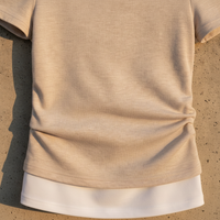 Lyocell Tencel Overlay Asymmetrical Cold Shoulder Top with Inner Cotton Blend