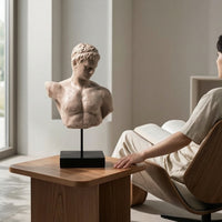 Antique-Style Bust Sculpture Stone-Look Classical Bust Sturdy Male Torso Sculpture Minimalist for Entryway Console