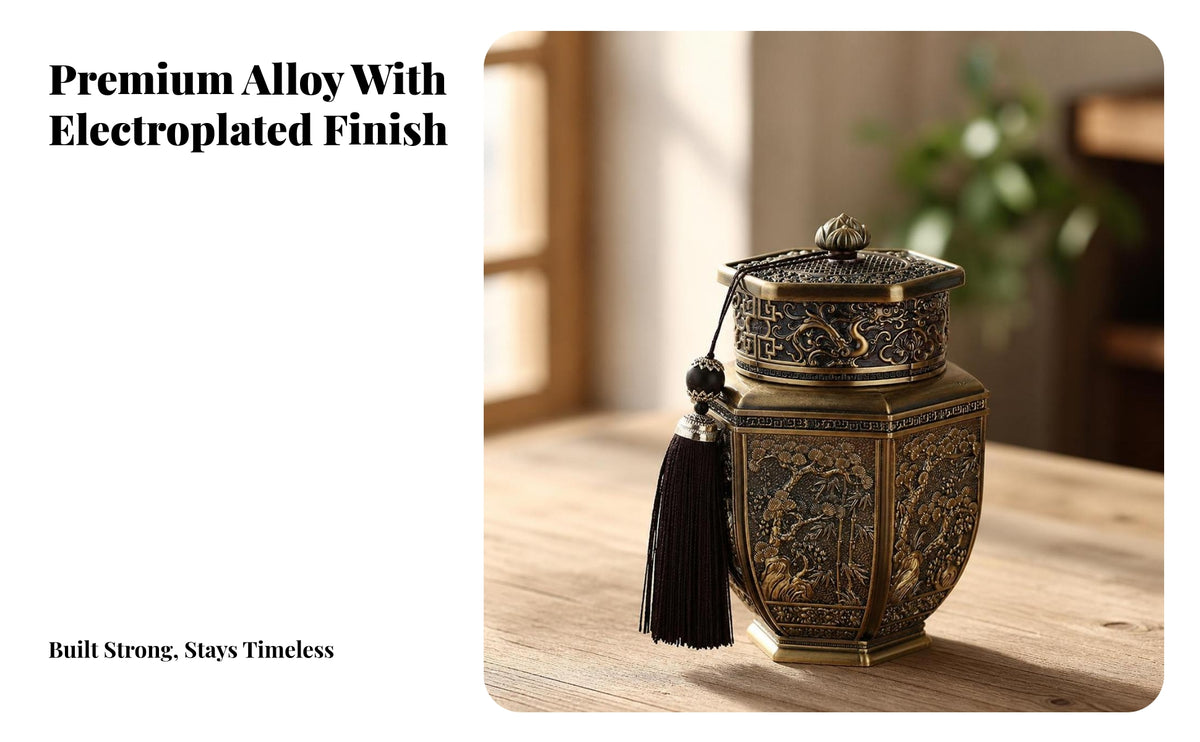 Embossed Tea Canister with Tassel Decorative Hexagonal Tea Storage Canister Vintage-Inspired Easy to Clean for Collectors