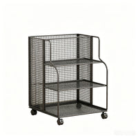 Caster Wheels Wheeled Metal Storage Utility Trolley Rounded Rails 3 Tier Storage Utility Trolley