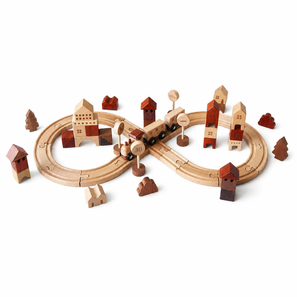 Looped Railway Set Wooden Railway Station Wooden Rail-Building Toy Smooth Finish Printed Details