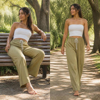 ZARZ Women's Linen Blend Elastic Waist Casual Pants
