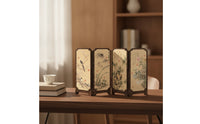 Wood-Framed Tabletop Screen with Base Supports Oriental Foldable Mini Screen Freestanding Decor Miniature for Entryway Console