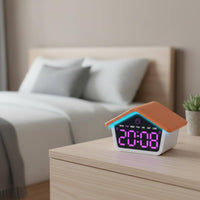 Multifunction House Shaped Alarm Timepiece Night Light Home Decor Cute Design for Office