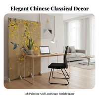 Chinese Aesthetic Multi-Panel Folding Screen Foldable Design 4-Panel Folding Divider Movable Room Partition Portable for Apartment Dwellers, Screenice Workers, Business Owners, Bedroom, Entrance Hall, Restaurant, Visual Background