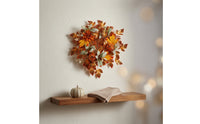 Fall Wreath with Pumpkins Artificial Maple Leaf Wreath with Flowers Gilded Gold Decorations for Homeowners, Entryway, Mantel