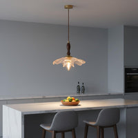 Soft Ambient Radiance Wood and Glass Hanging Lamp Adjustable Height Vintage Glass Ceiling Light Easy to Clean Braided Cord Ceiling Lamp for Kitchen Island, Balcony
