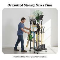Garden Tool Organizer on Wheels Steel Construction Garden Tool Storage Rack Heavy Duty and Rake Storage Stand for Gardeners, Homeowners