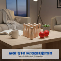 Wooden Bowling Set, Durable Wood Desktop Game, Parent-Child Interactive, Two-Player, Indoor Outdoor Educational Toy