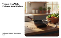 Handmade Cast Iron Wok No Coating Round Bottom Cooking Pot Even Heat Distribution Uncoated Stir Fry Pan for Home Cooks
