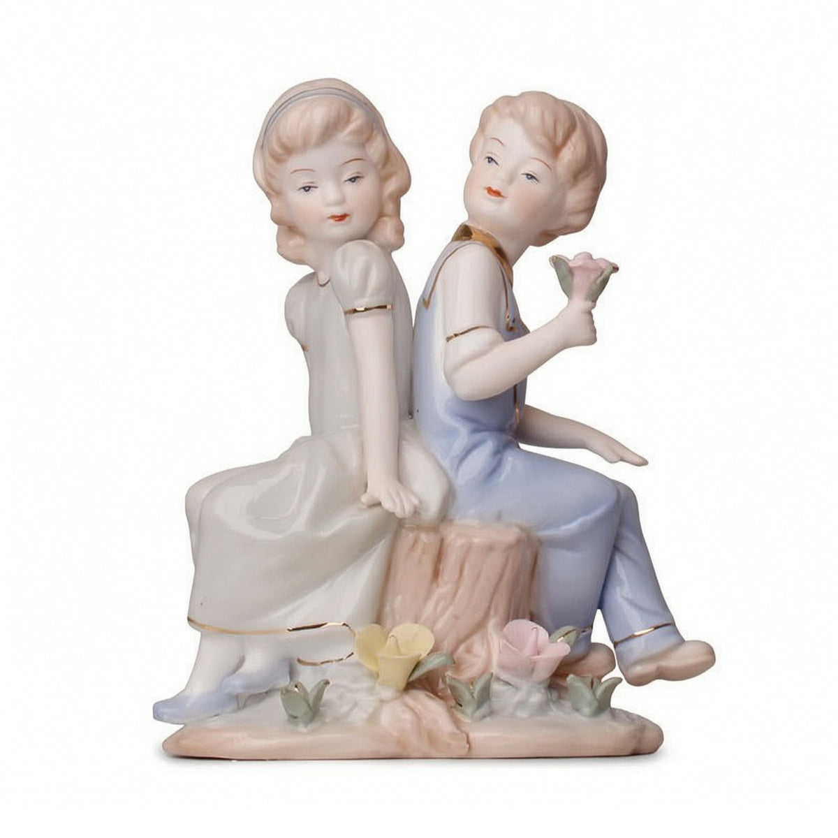 Boy and Girl Figurine Pastel Ceramic Figurine Tabletop Porcelain Statue for Collectors, Bedroom