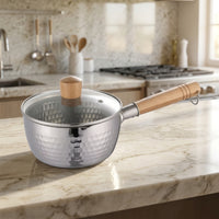 Stainless Steel Saucepan with Glass Lid Hammered Snow Pan Induction Compatible Saucepan with Lid Food-Grade for Singles