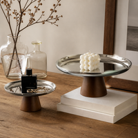 Nordic Wood & Silver Metal Cake Stand, Footed Cake Stand for Birthday Parties, Decorative Cake Serving Stand, Modern Dessert Display