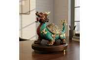 Good Luck Charm Copper Dragon Turtle Figurine Housewarming Gift Feng Shui Dragon Tortoise Hand-Cast Chinese Wealth Turtle Sculpture Lost-Modeling Casting for Business Owners, Collectors, Office, Desk, Study Room