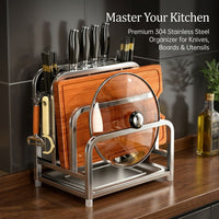 Dining Table and Countertop Organizer Made of 304 Stainless Steel, Multi-functional Kitchen Rack with Chopstick Holder and Pot Lid