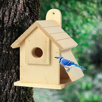 Wooden Nesting Structure with Slanted Wood Planks, Wall Mount Fir Wood Outdoor Shelter for Nesting, Small Avian Garden Decor and Backyard Nest