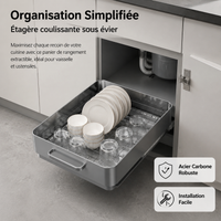 Large Capacity Dish Drainer, Under Sink Organizer, Sliding Drawer, No Installation, Minimalist Rectangular Design