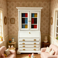 Miniature Bookcase Cabinet White Painted 1:12 Scale Cabinet Double-Door Mini Display Case