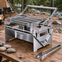Foldable Barbecue Grill Flip-up Stainless Steel Grill Heat Resistant Outdoor Cooking Gear