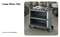 Multi-Functional 3-Tier Utility Cart Easy to Clean 3-Tier Rolling Cart Raised Edges Ergonomic Handles for Away Ice Workers, Laboratory Technicians, Kitchen, Cafeteria, Hospital, Warehouse