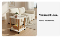 Movable with 360° Wheels Rolling Accent Table Modern Design 2-Tier Rolling Cart Space-Saving Nightstand Multi-Purpose for Homeowners, Renters, Students, Living Room, Bedroom, Small Areas, Kitchen