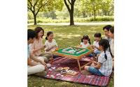 Mini Mahjong Set with Table Foldable Design Portable Mahjong Set with Folding Table Engraved Markings Sturdy Wood Frame