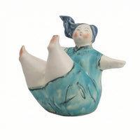 Girl Figurine Freestanding Ceramic Sculpture Glossy Tabletop Ornament for Shelf