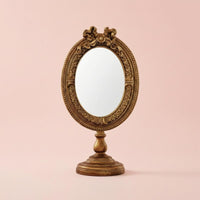 Oval Tabletop Mirror Pedestal Base Home Decor Decorative